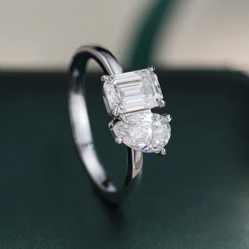 1/2 Carat Emerald Cut & Pear Cut Moissanite Rings S925 Silver D Color VVS1 Lab Diamond Ring Engagement Wedding Bands Jewelry 3