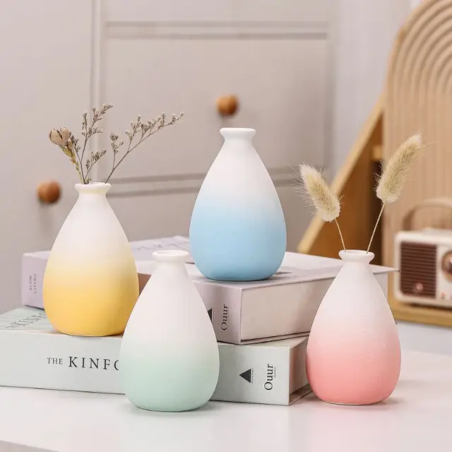 Ceramic Small Flower Vase Gradient Color Frosted Dry Flower Insert Office Home Decoration Ornament 2