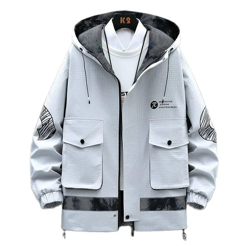 

2023 New Spring Men Hooded Jacket Breathable Outwear Male Solid Color Streetwear Comfortable Casual Clothing Plus Size 4XL