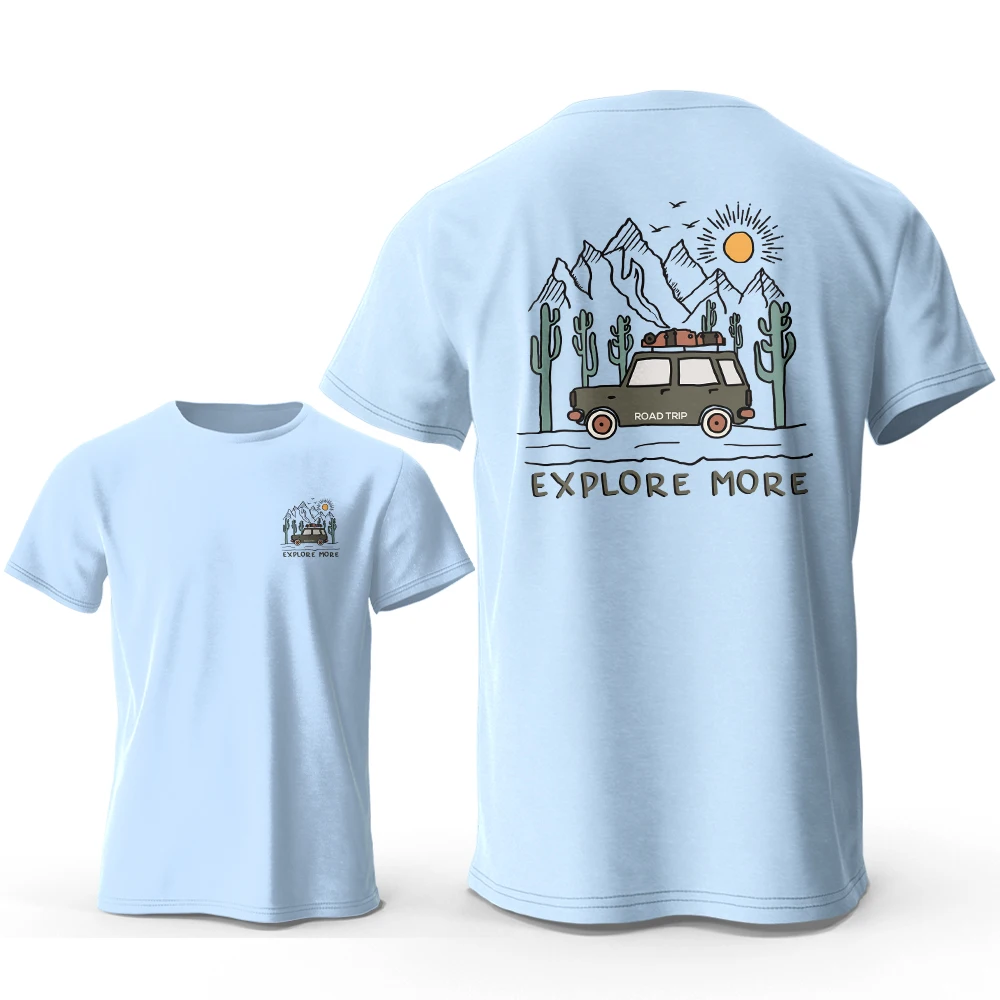 Entdecken Sie mehr bedrucktes T-Shirt aus 100 % Baumwolle, übergroße Abenteuer-Grafik-T-Shirts für Männer und Frauen, Sommer-Tops, Wanderlust-Streetwear