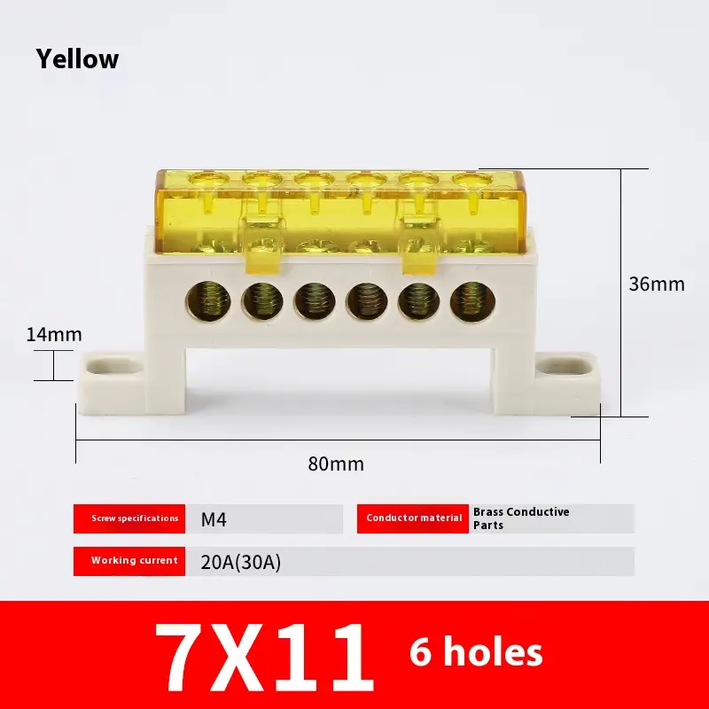 Zero wire terminal 3/4/5/6/7/10-Hole Distribution Box Terminal Block dustproof Ground Copper Bar Bridge type Busbar With cover - Image 20