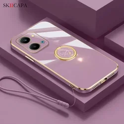 Plating Silicone Lanyard Phone Case with Ring Holder and Soft Cover for Xiaomi 14 CIVI (Purple)