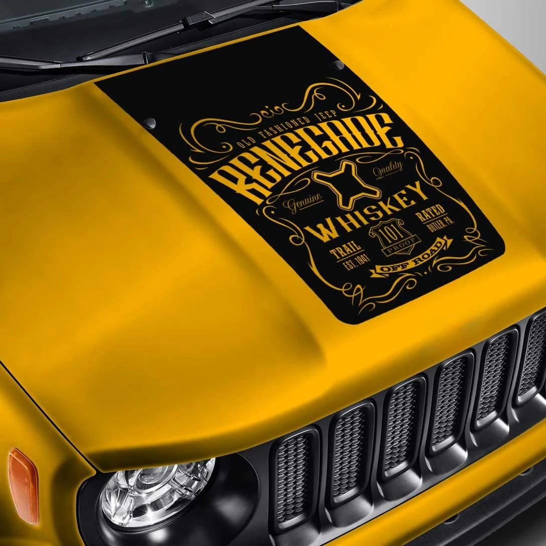 

For Hood Decal for Jeep Renegade - Whiskey Label #1 Blackout Sticker