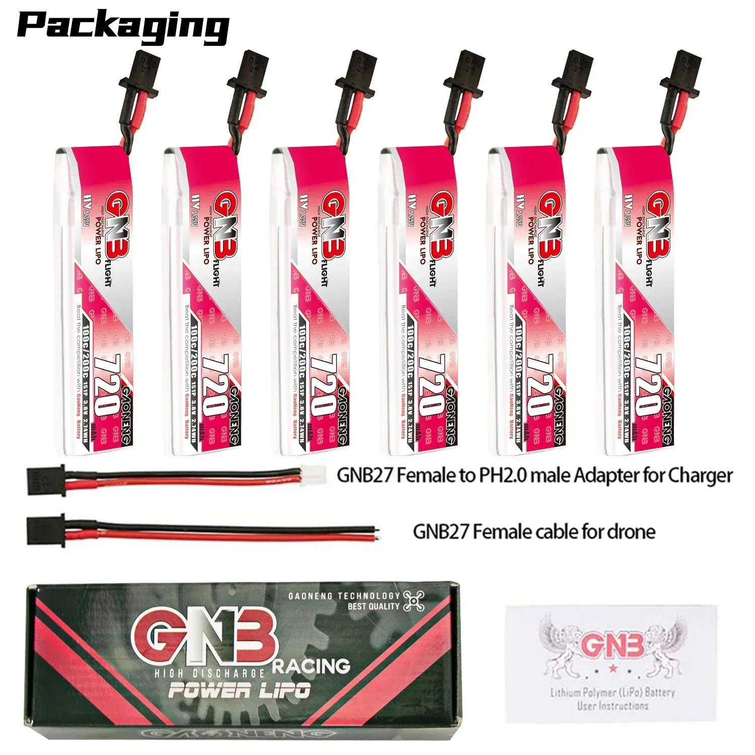 GNB 1S 3.8V 720mAh 100C HV LiPo Batterie FPV Mobula8 Whoop