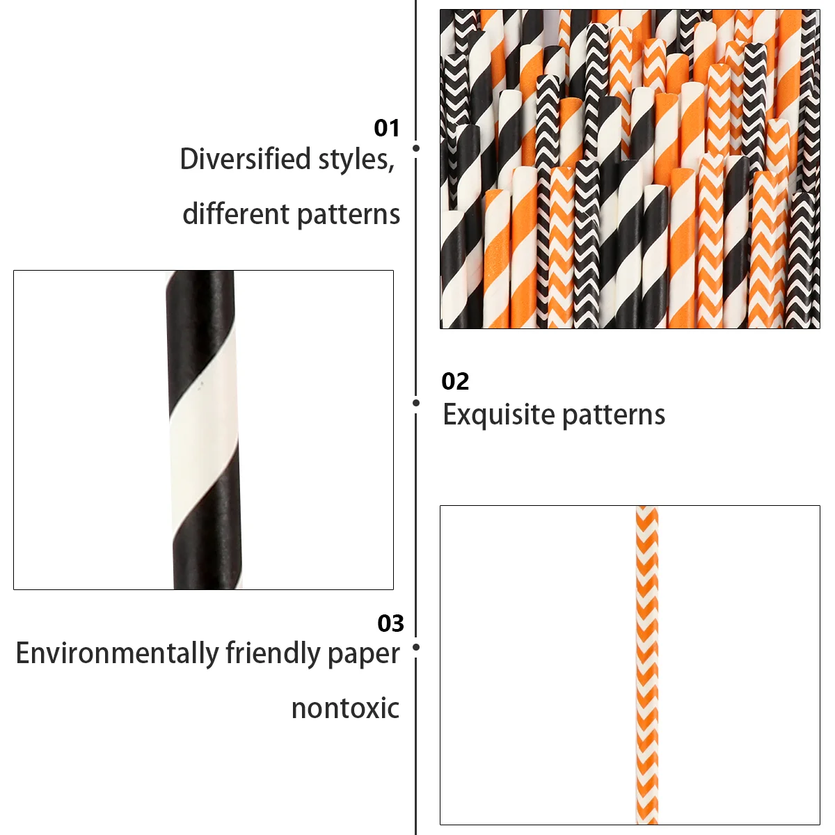 100 Pcs Kraft Paper Straws Disposable Patterned Halloween Drinking Party Coffee Tea Cocktail Unique Gatherings