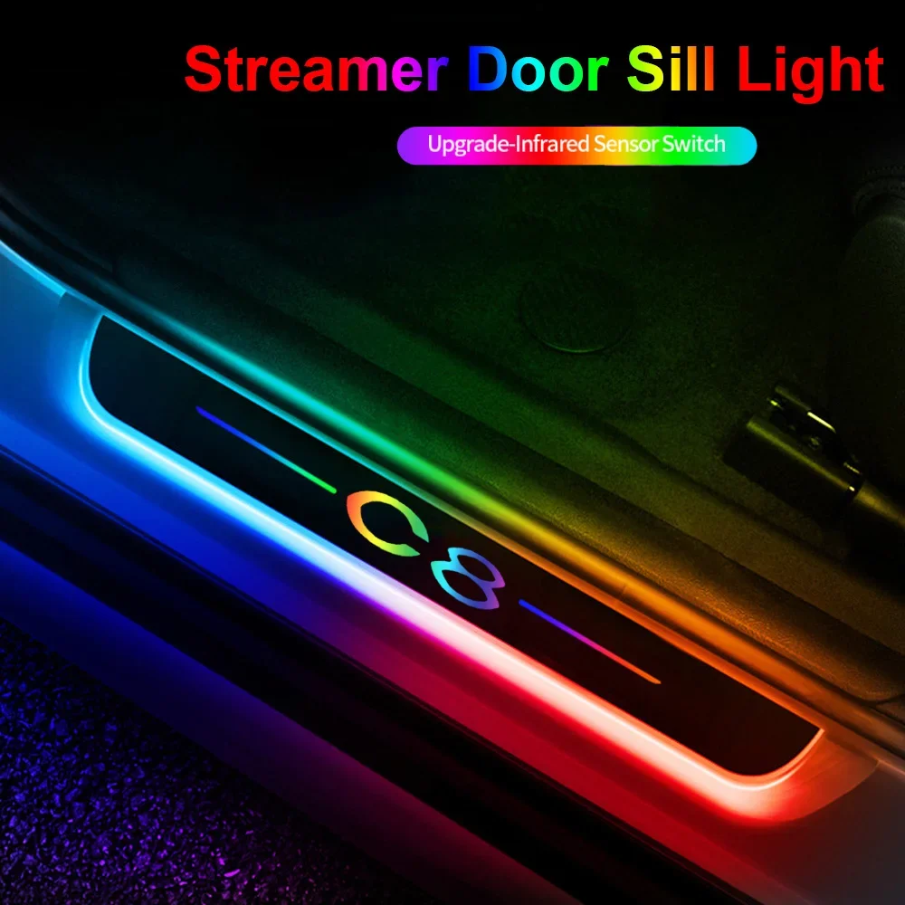 

RGB беспроводная автомобильная светодиодная лампа, автомобильная пороговая пластина, приветственная декоративная педаль для Citroen C8