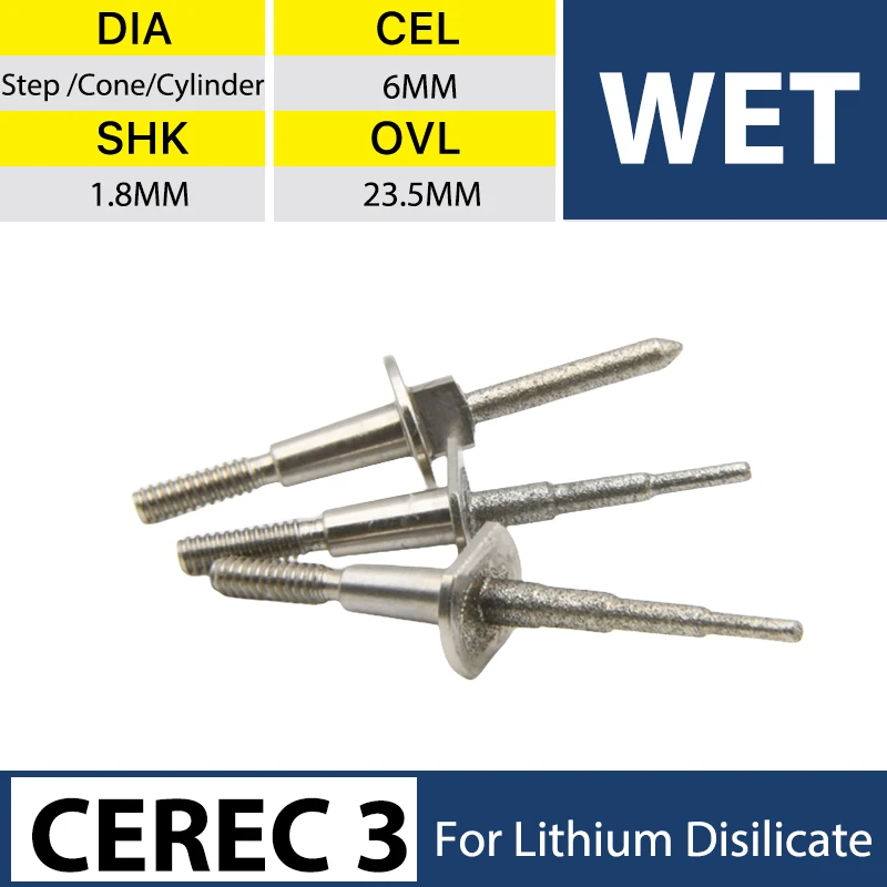 Xangtech Dental Sirona Cerec Fresa A 3 Gradini/Fresa Diamantata A Punta Cilindrica Wet/Emax Per Blocchi Di Disilicato Al Litio