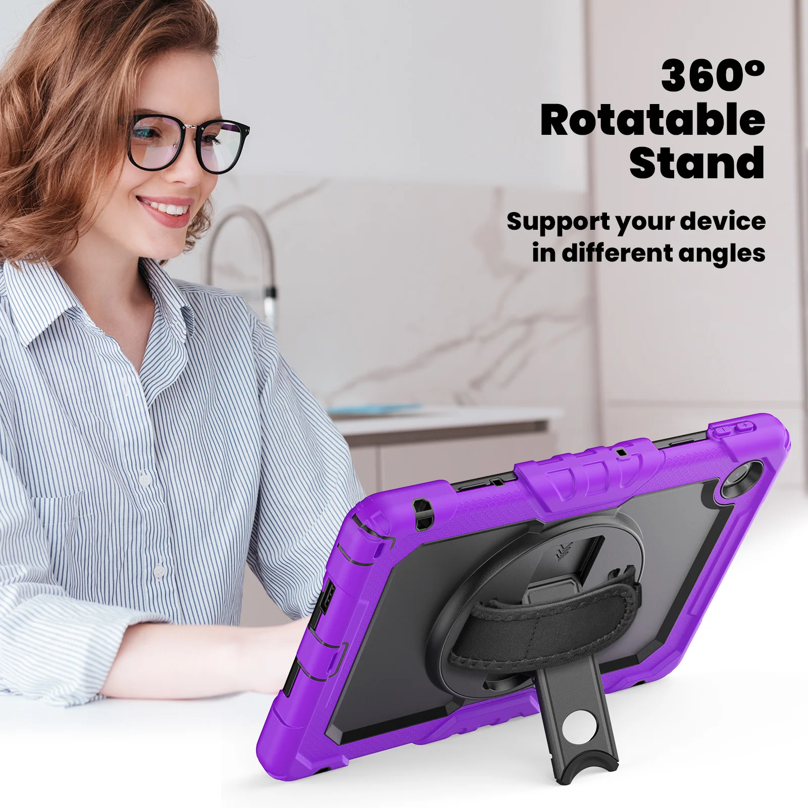 Rugged Armor Tablet Case with Screen Protector and Rotating Stand - Heavy Duty Cover with Shoulder Strap