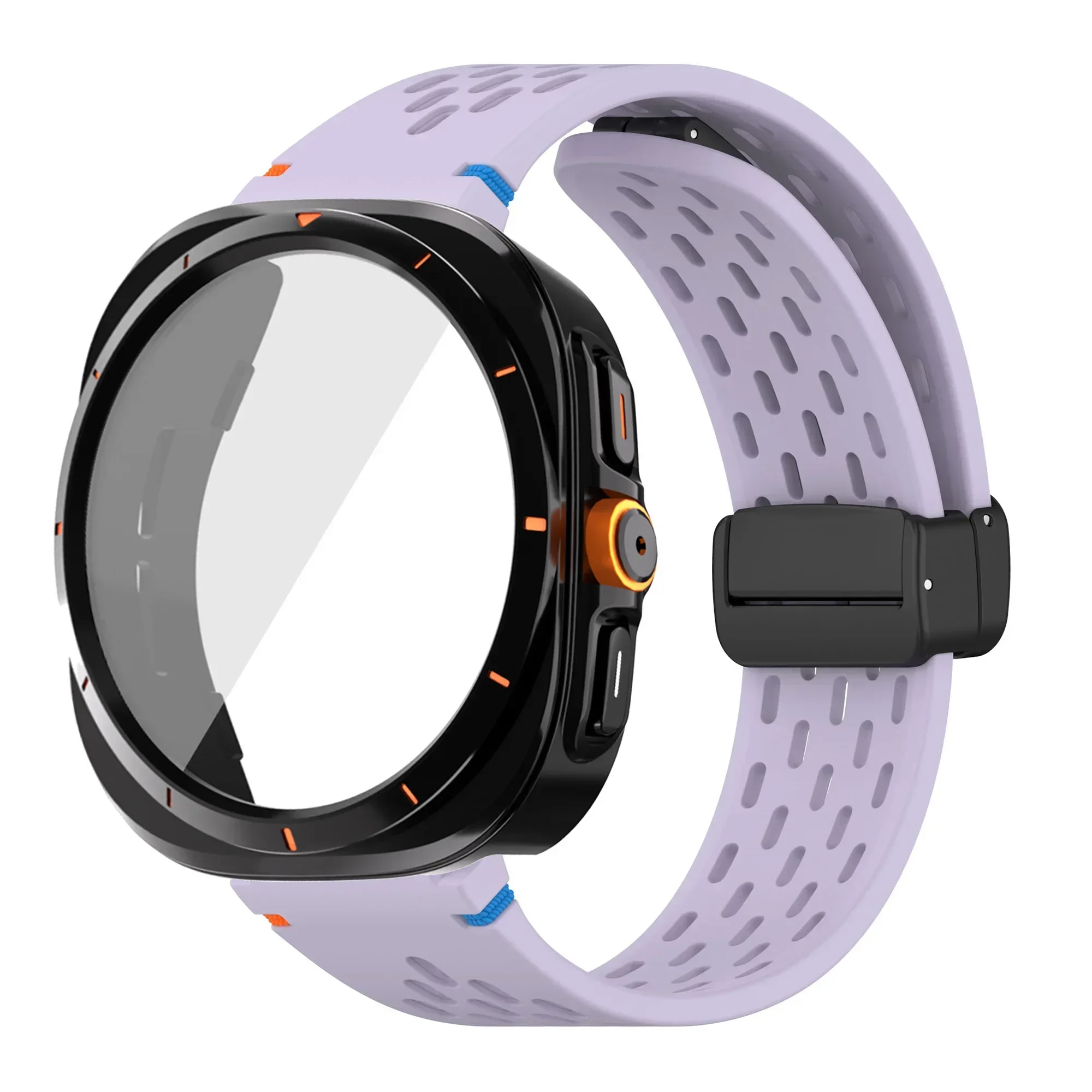 Silicone Magnetic Buckle Band with Tempered Glass Screen Protector and Case Strap