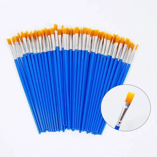 50Pcs Painting Brushes Set Art Round Flat Hair Nylon Hair Paint Brush for Oil Acrylic Watercolor