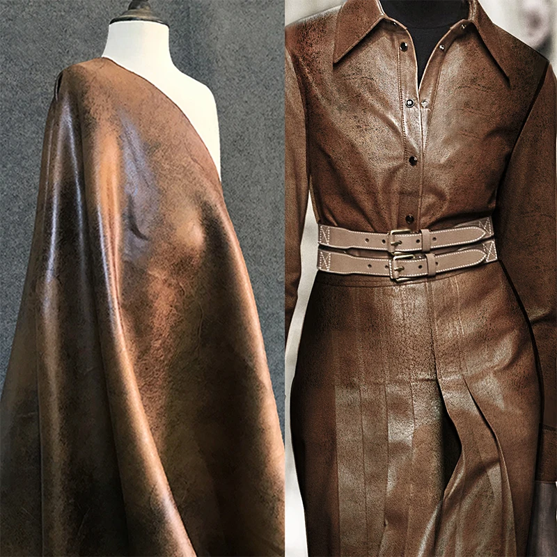 50x140cm Brown Waxed Faux Leather Retro Kraft Paper Texture Leather Fabric for DIY Sewing Appare Bag Sofa Furniture Upholstery