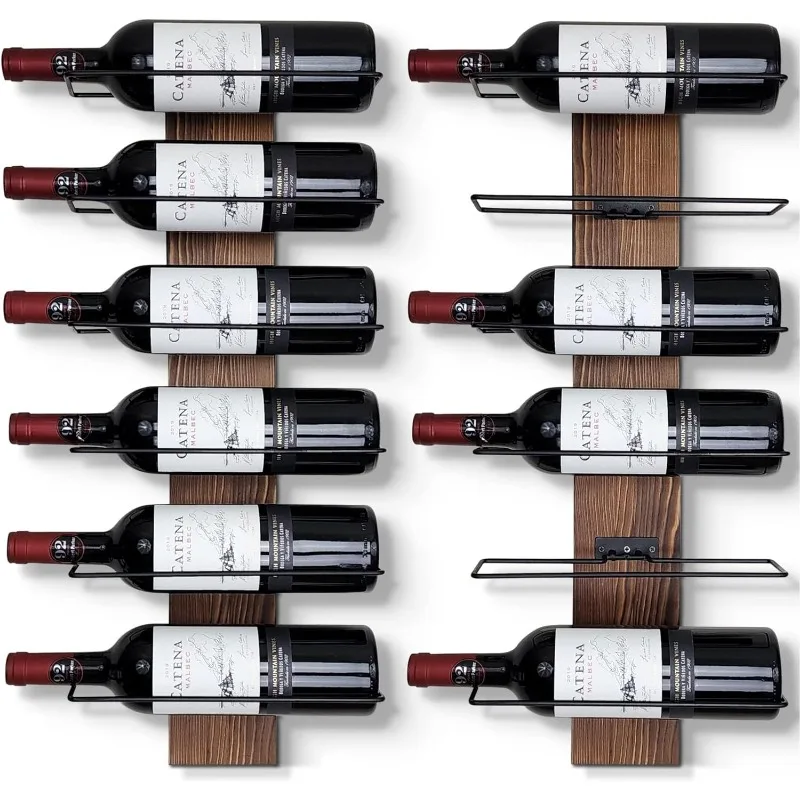 Wine Rack Wall Mounted Solid Pine Wood & Metal Wall Wine Rack Stylish 12 Bottle Versatile Display