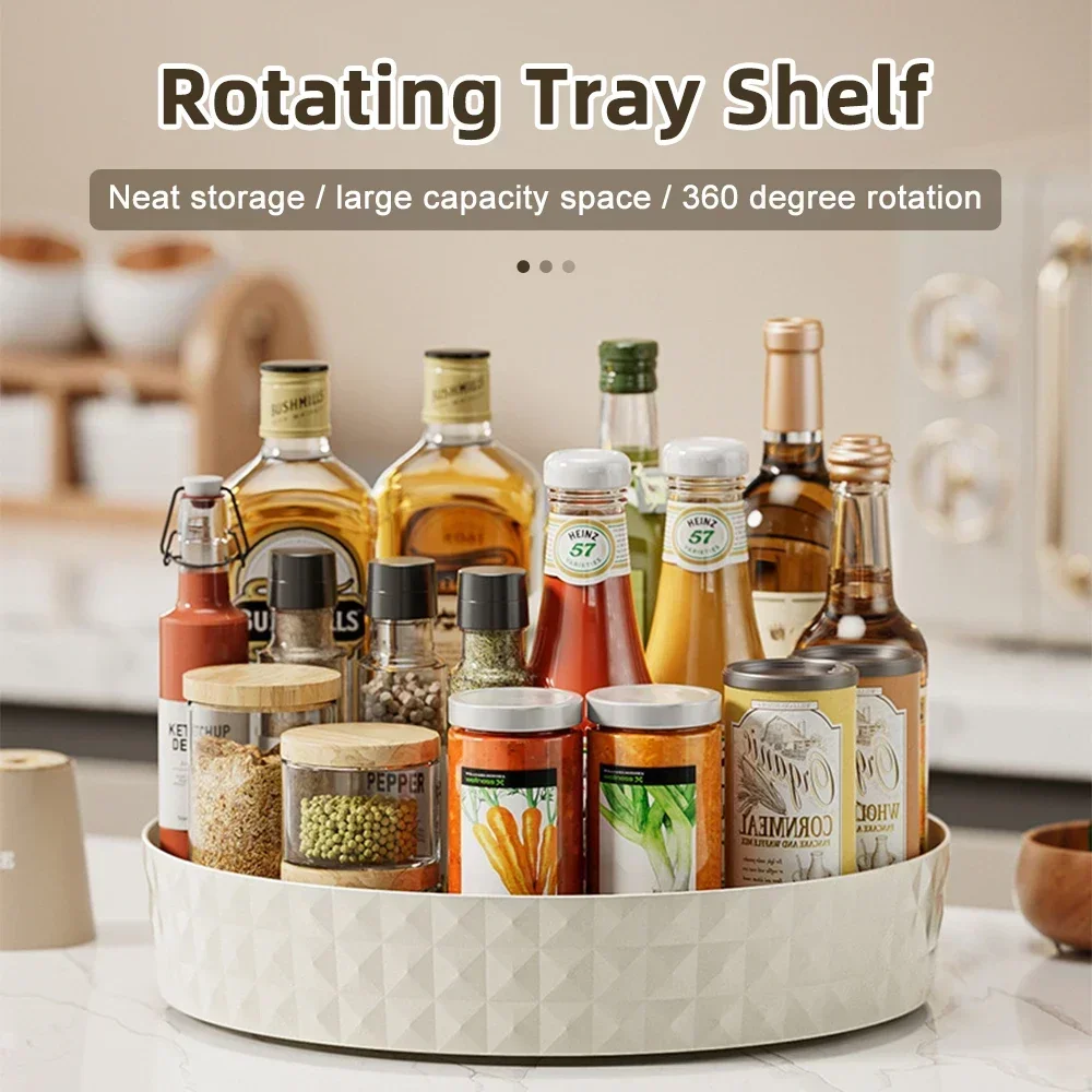 360 Degree Rotating Kitchen Storage Spice Rack Cabinet Storage Tray Non-Slip Spice Round Rack Tray Cosmetic Organizer