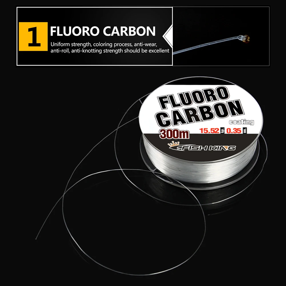 Ligne De Pêche Fluorocarbone 300 M - Transparente, Diamètres 0.3 à 0.5 Mm, Eau Douce Et Salée