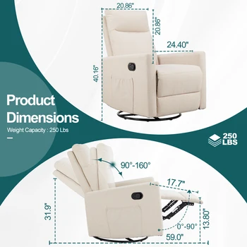 JHK JHK Rotating Rocking Chair Recliner With Oversized Foot Swivel Rocking Rocker Recliner Glider Nursery Chair for Living Room 3