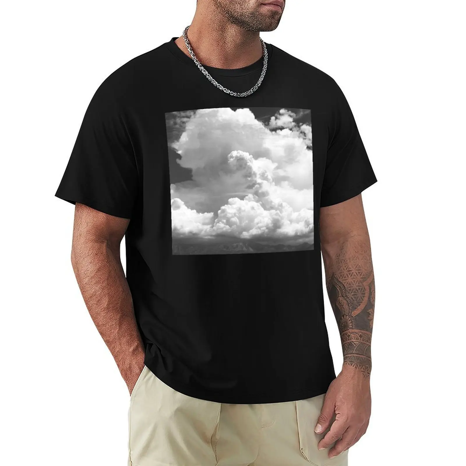 

Elegantly Billowing Clouds Above Mountains Black And White T-Shirt kawaii clothes Blouse men t shirt