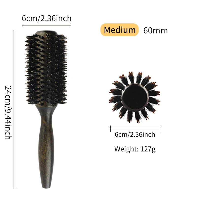 Professionelle Rundbürste mit Wildschweinborsten für Damen und Herren Haarstyling-Kamm Salon-Friseur Holz-Rundbürste – Detail 9