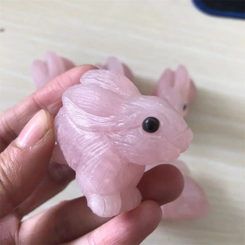 

1pcs Rose Quartz Carving Rabbit Natural Stones Healing Crystal Gemstones Reiki Feng Shui Decoration