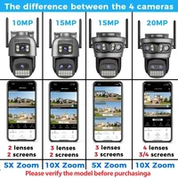 Caméra de sécurité WiFi PTZ 20MP 10K, extérieure, quatre objectifs, quatre écrans, zoom numérique 10X, caméra de surveillance vidéo double bande 2.4G et 5G 6