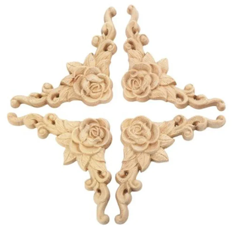 Carved Corner Decal Frame Wooden Arts Home D&eacute;cor Crafts Unpainted European Style Floral Wood Rose Applique High quality