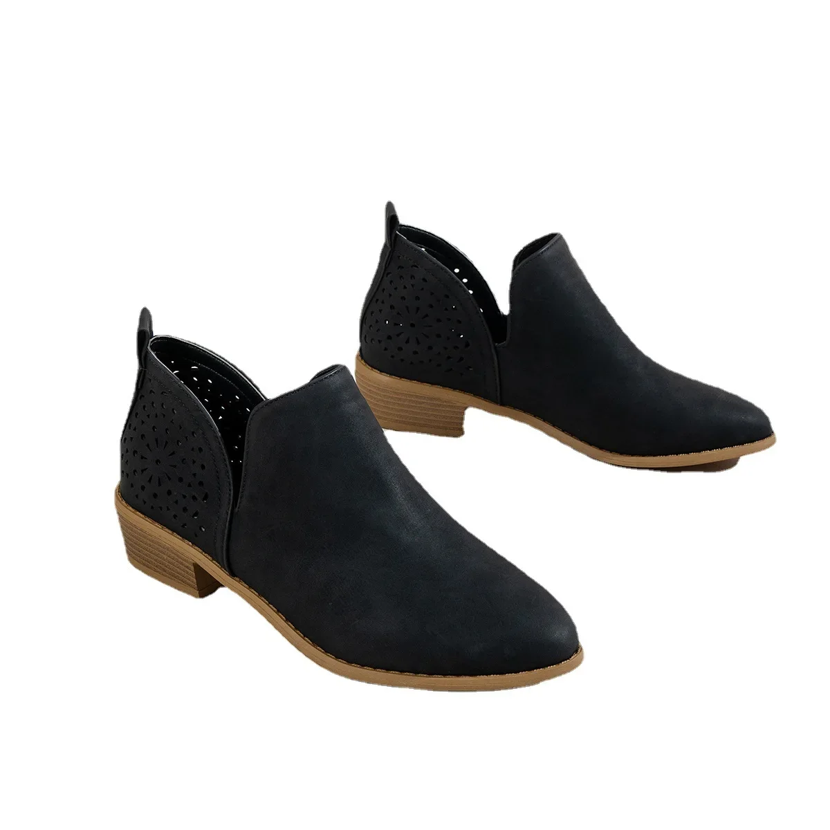 Girls women's Classic solid color heel hollowed out European size British style pointed toe thick heel high heels autumn