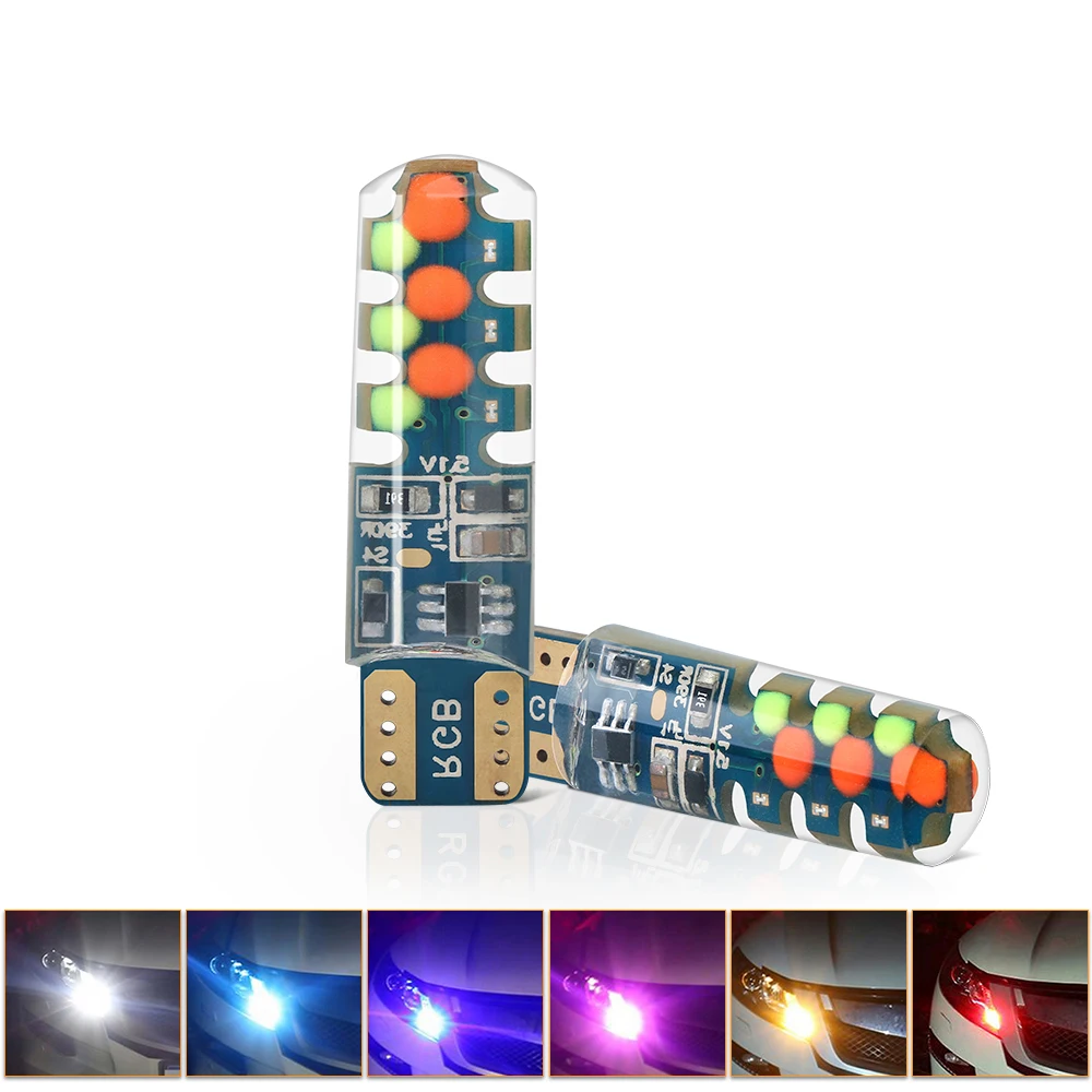 

2PCS T10 W5W RGB LED Bulb 12SMD COB Canbus 194 168 Flash/Strobe Reading Wedge Parking Light License Plate Light Clearance Lights