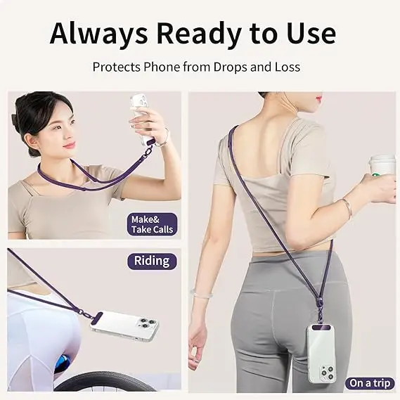 Universal Mobile Phone Lanyard with 360° Rotating Clip and Adjustable Crossbody Strap