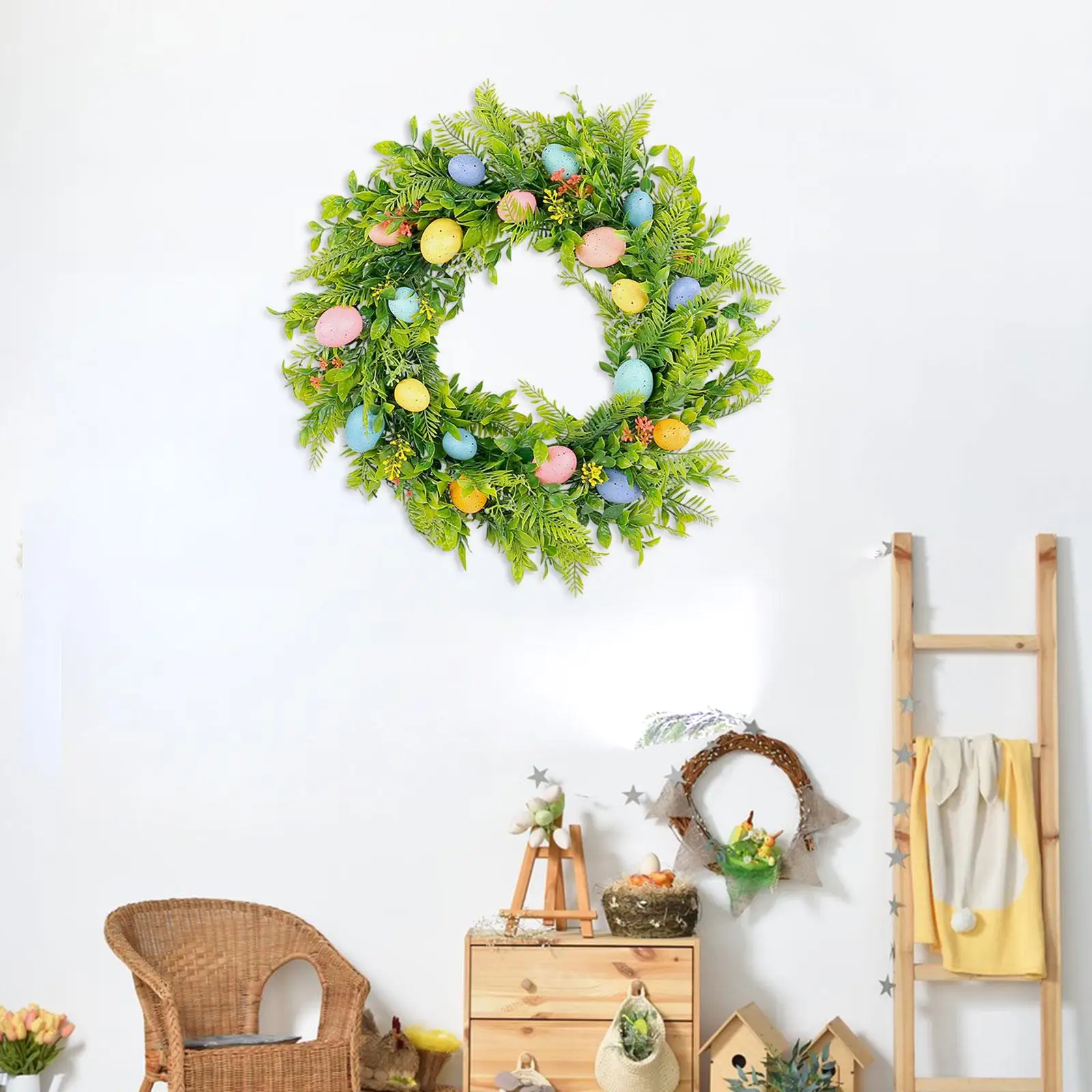 Easter Egg Wreath Front Door Ornament Artificial Spring Wreath Easter Party Supply for Hallway Lightweight Multifunctional