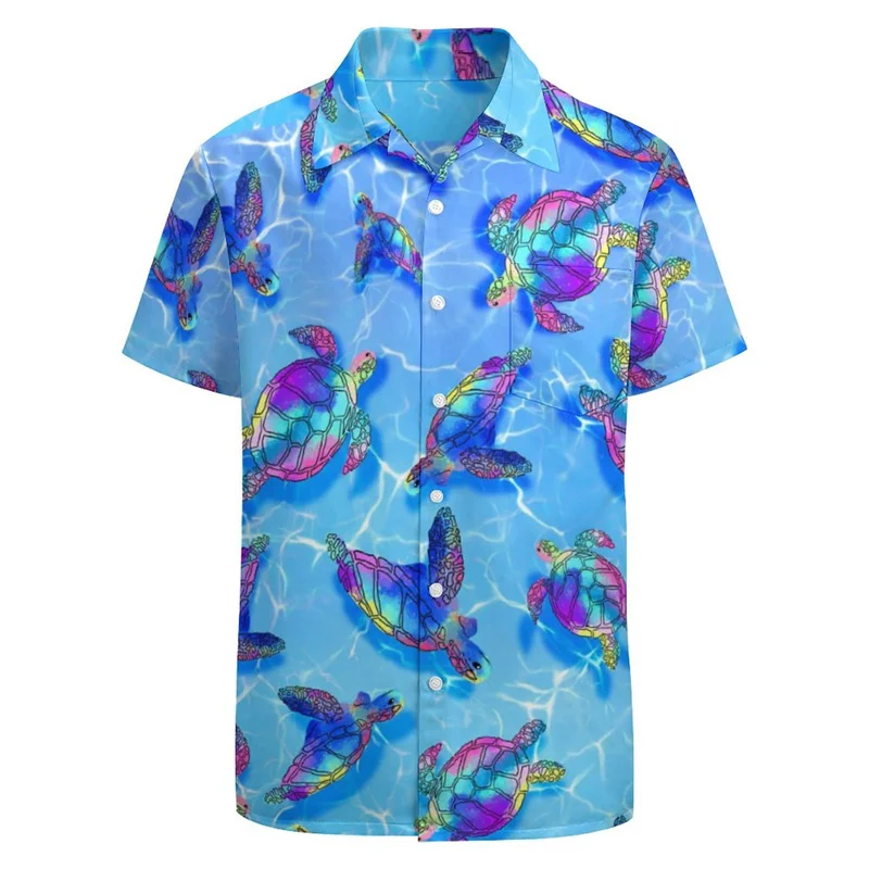 thumbnail image 1 of Camisas casuales con estampado floral de tortuga para hombres, ropa, camisa hawaiana con estampado 3D, camisetas Y2k de manga corta, ropa kawaii, blusa con solapa, 1 of 5