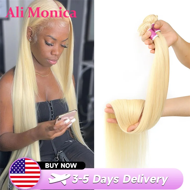 Alimonica – tissage en lot brésilien Remy naturel lisse, blond miel 613, 8 - 40 pouces, livraison gratuite