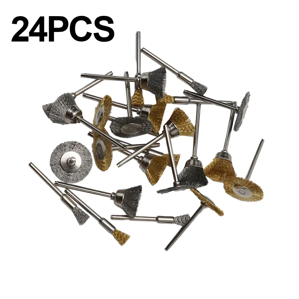 

24pcs Drill Polishing Brush Brass/Stainless Steel Wire Wheel Brushes For Metal Rust Removal Rotary Tool Electric Grinder