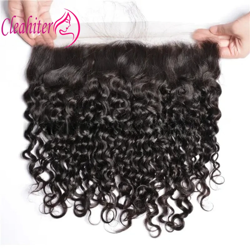 Water Wave 13x4 Lace Frontal Human Hair Transparent Swiss Lace 150% Density Natural Color Unprocessed Brazilian Virgin Hair