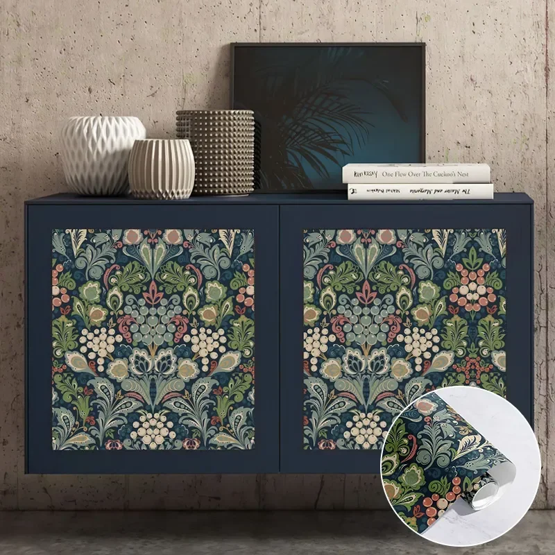 

Vintage Dark Floral Home Decor Pvc Waterproof Wallpaper Chic Flowers Removable Cabinet Sticker Self Adhesive Contact Paper