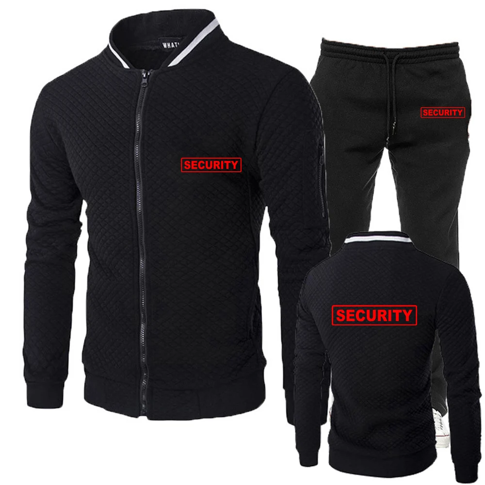 Men Slim Fit Security Casual Zipper Jacket Pants Set