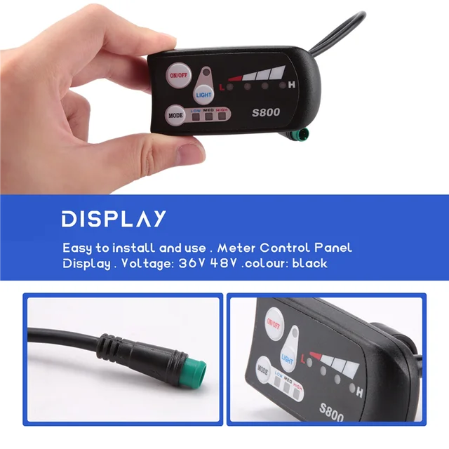 Panneau de commande de compteur LCD LED pour vélo électrique 36v 48v S800, affichage pour contrôleur de vélo électrique, connecteur étanche à 5 broches 1