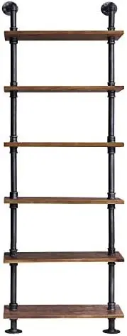 

Pipe Shelves Rustic Modern 36" W Wood Ladder Bookcase with Metal Frame,Pipe Shelf,Wood Storage,Home Decor,Display Shelving,