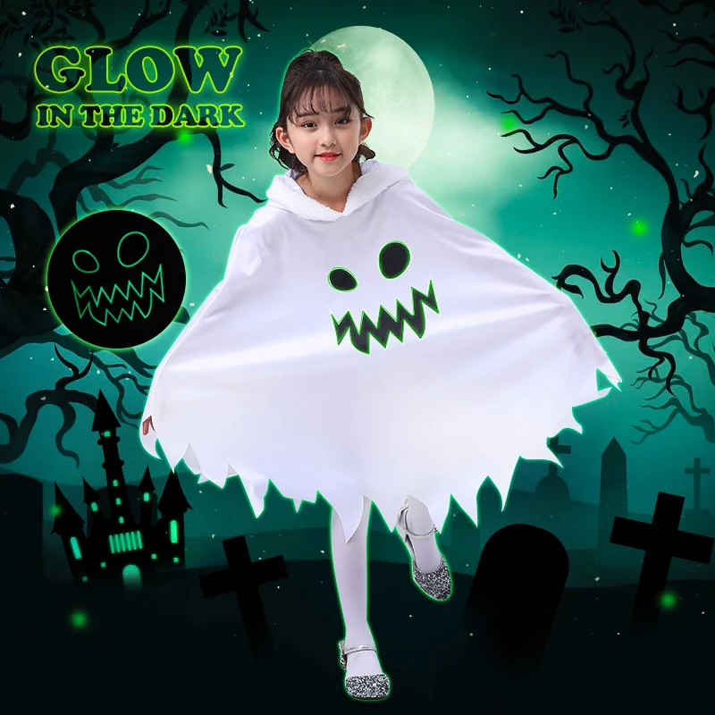 Cosplay Costume Halloween Dress Outfit Child Ghost Demon Glow In The Dark Cape Costume