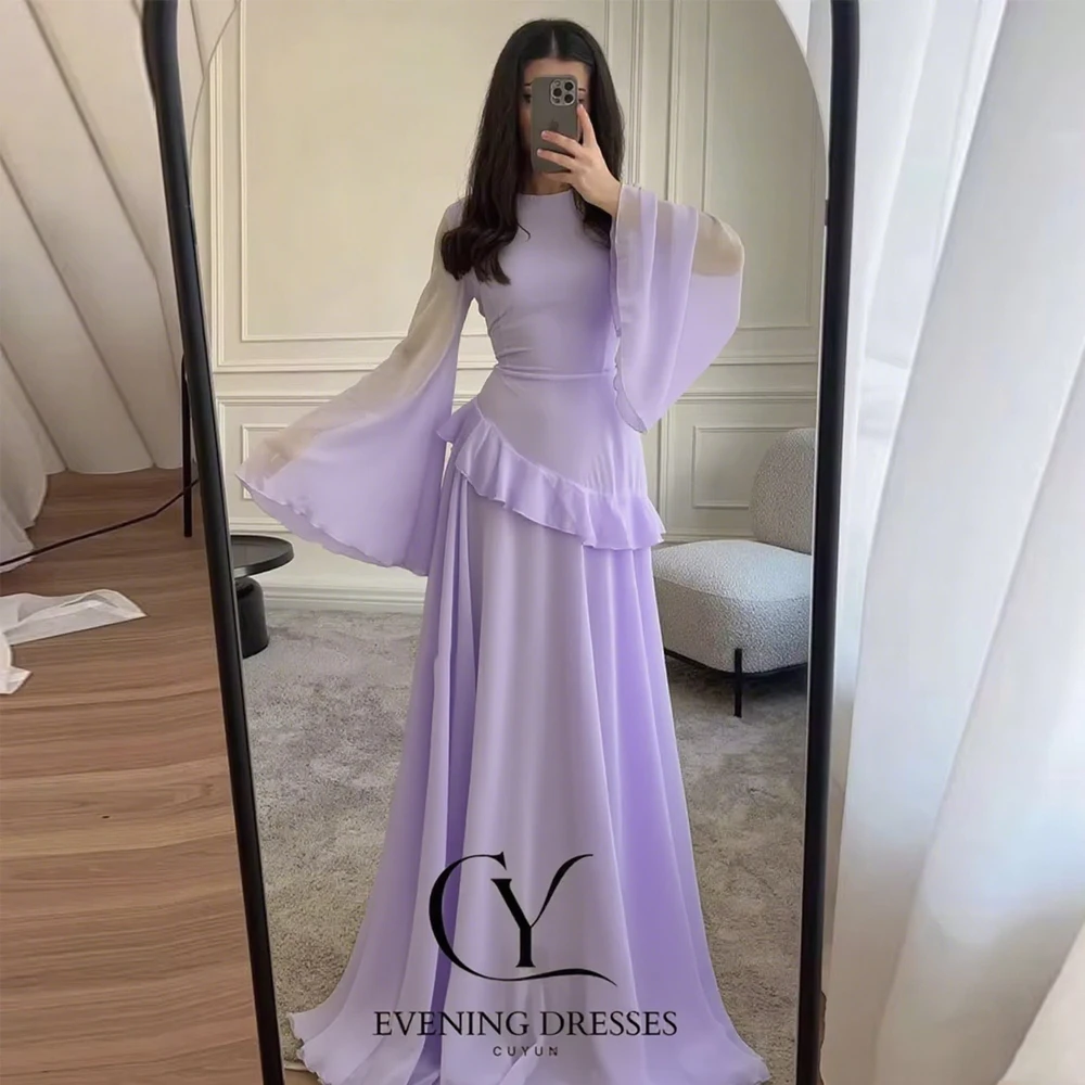 CUYUN Chiffon Evening Dresses Summer Women Flare Sleeves Ruffled Party Gown Elegant Customized Dress for Special Occasion