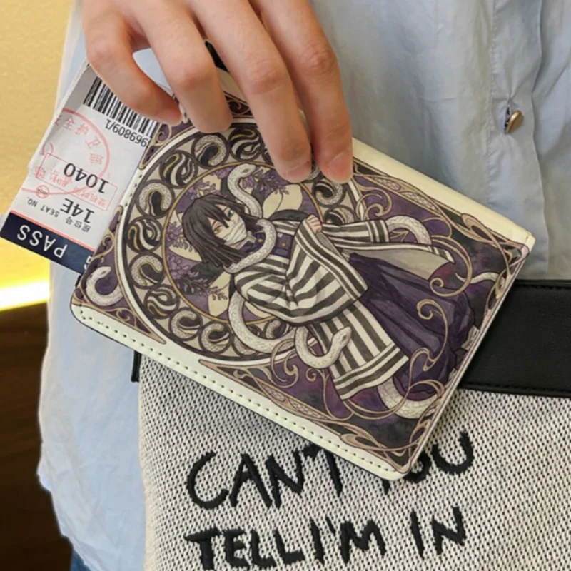 Porta Passaporto Anime Demon Slayer Tanjiro, Porta Passaporto Portatile in PU con Cartone Animato Tomioka Giyuu, Porta Biglietti da Visita e Portafoglio da Viaggio - immagine 4