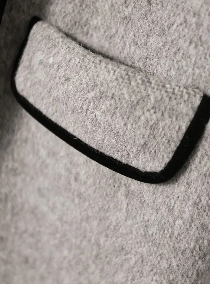 Main Mu Autumn Winter New Fashion Korean Edition Slim Casual Versatile Temperament Contrasting Color Small Collar Woolen Trench