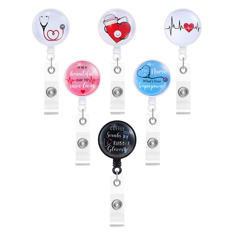 4 Pcs Badge Holder Reels Retractable Holder ID Badge Reel Clip Cute