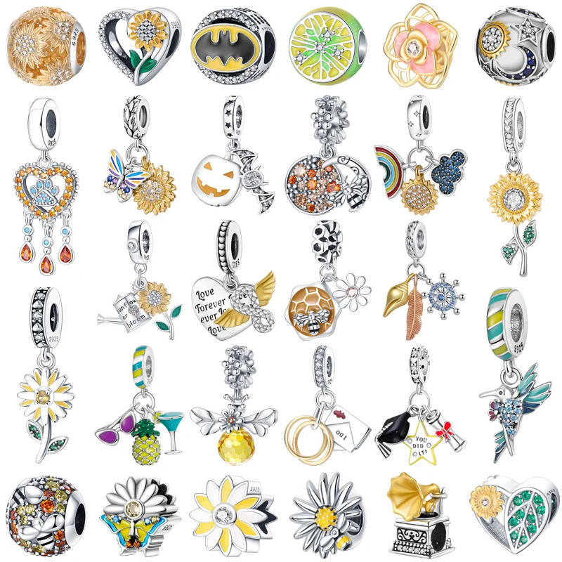 

Hot Sale Authentic S925 Sterling Silver Sunflower Phonograph Charms Beads Fit Original Pandora Bracelets Jewelry Gifts For Women