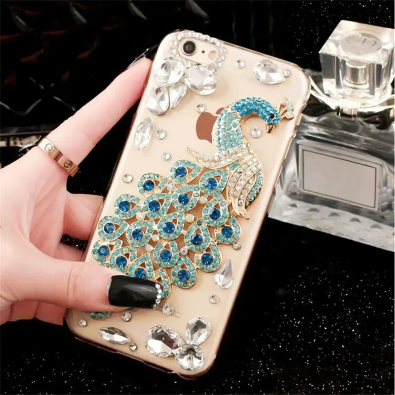 Bling Luxury Fundas Crystal Rhinestone Peacock gem Soft Cover Case Skin For iphone 15Plus 14 11 12 13 pro XS MAX XR 16 PLUS Capa