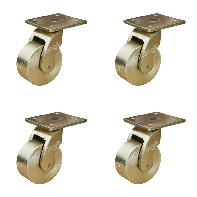 4PCS European Heavy Duty Brass Caster Square Flat Plate Wheels Table Chair Piano Sofa Feets Wheels Furniture Castors FG1018