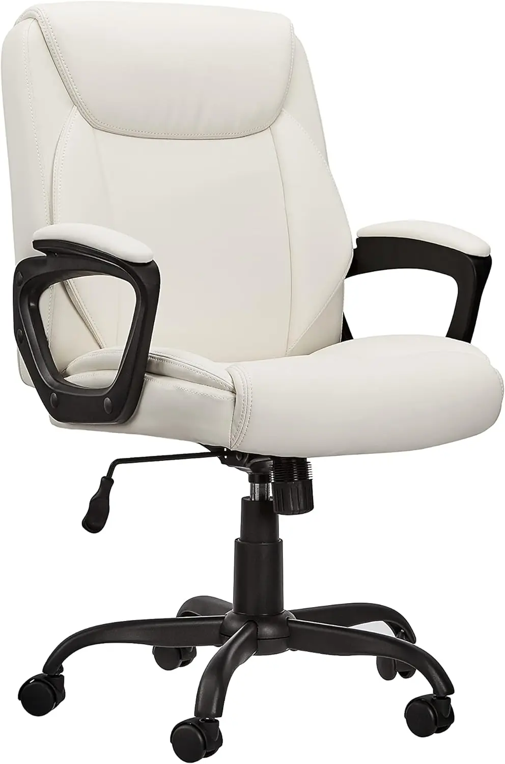 Basics Classic Puresoft PU Padded Mid-Back Office Computer Desk Chair with Armrest - Cream, 26