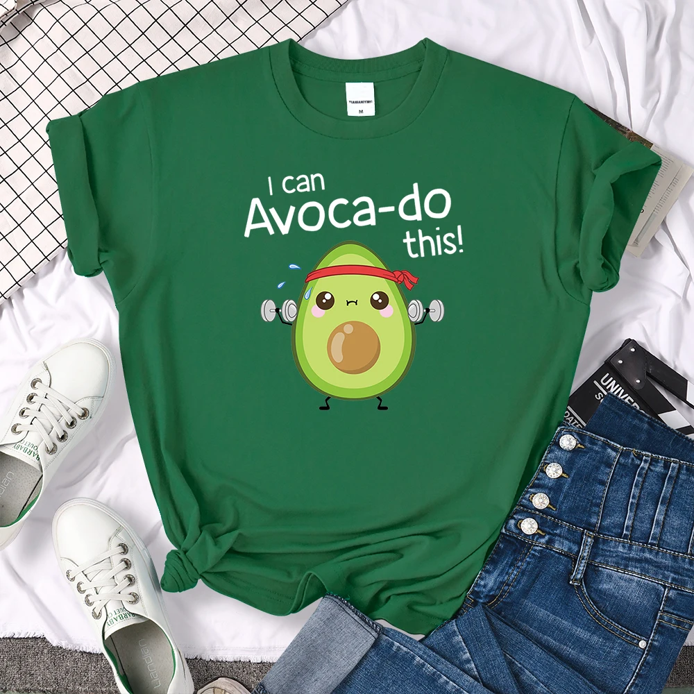 female T shirt Avocado for arm exercise I CAN DO THIS letter print topS women oversize kawaii Soft O-neck lady cozy slim clothes