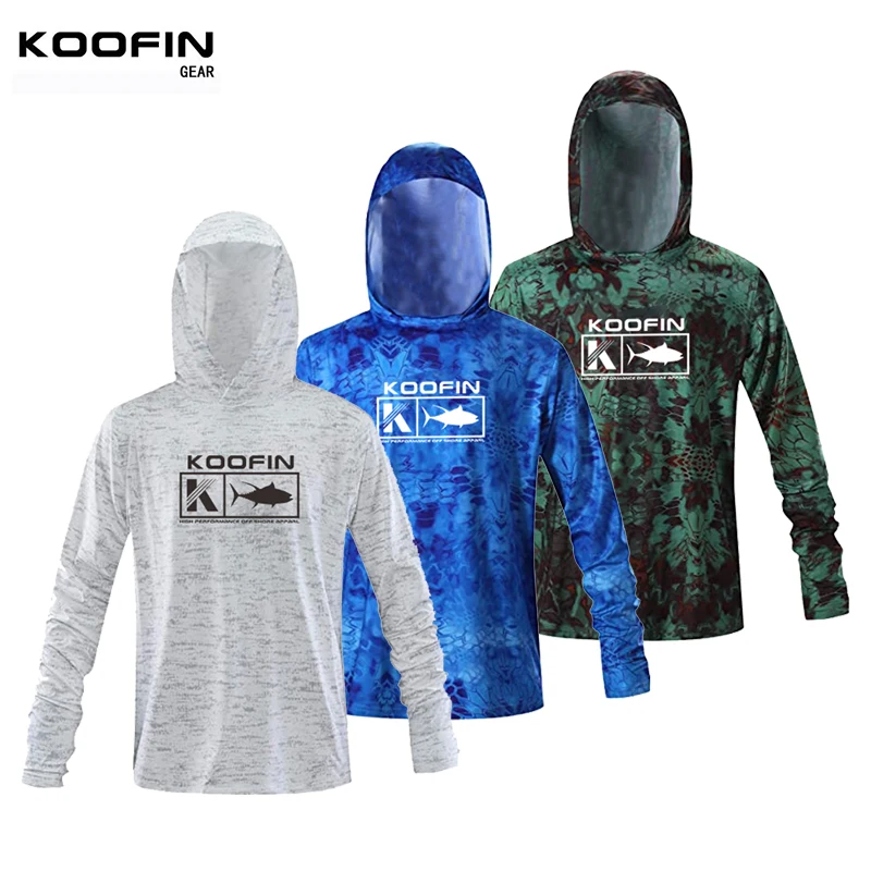 

Koofin-Hooded Fishing Shirts for Men, Long Sleeve, UV Sun Protection, Breathable, Quick Dry, Fishing Clothing