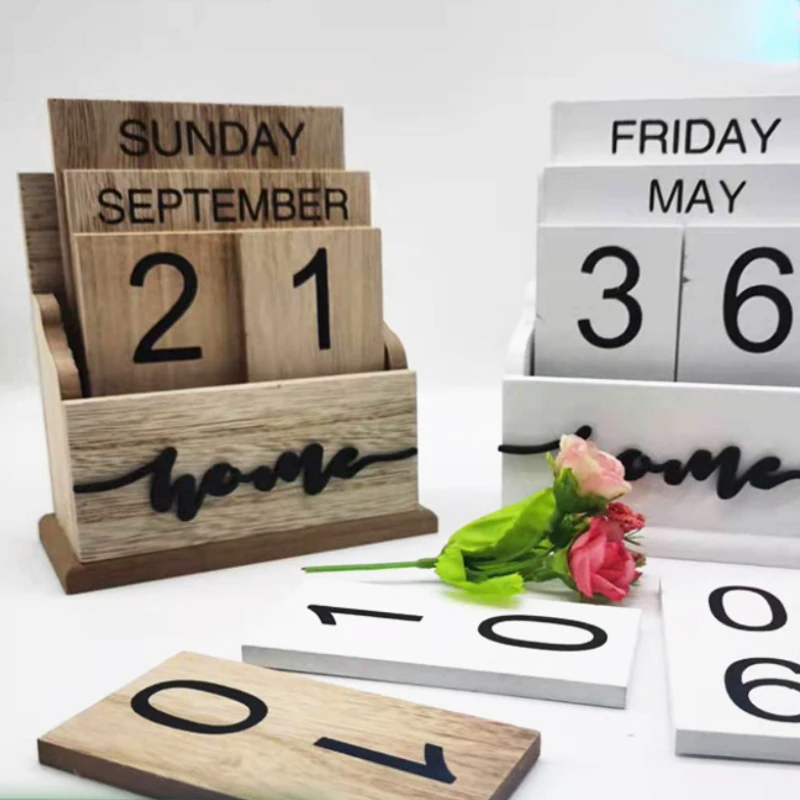 

Wooden Perpetual Calendar Eternal Blocks Month Date Display Desktop Accessories Photography Props Home Office Decor Ornaments