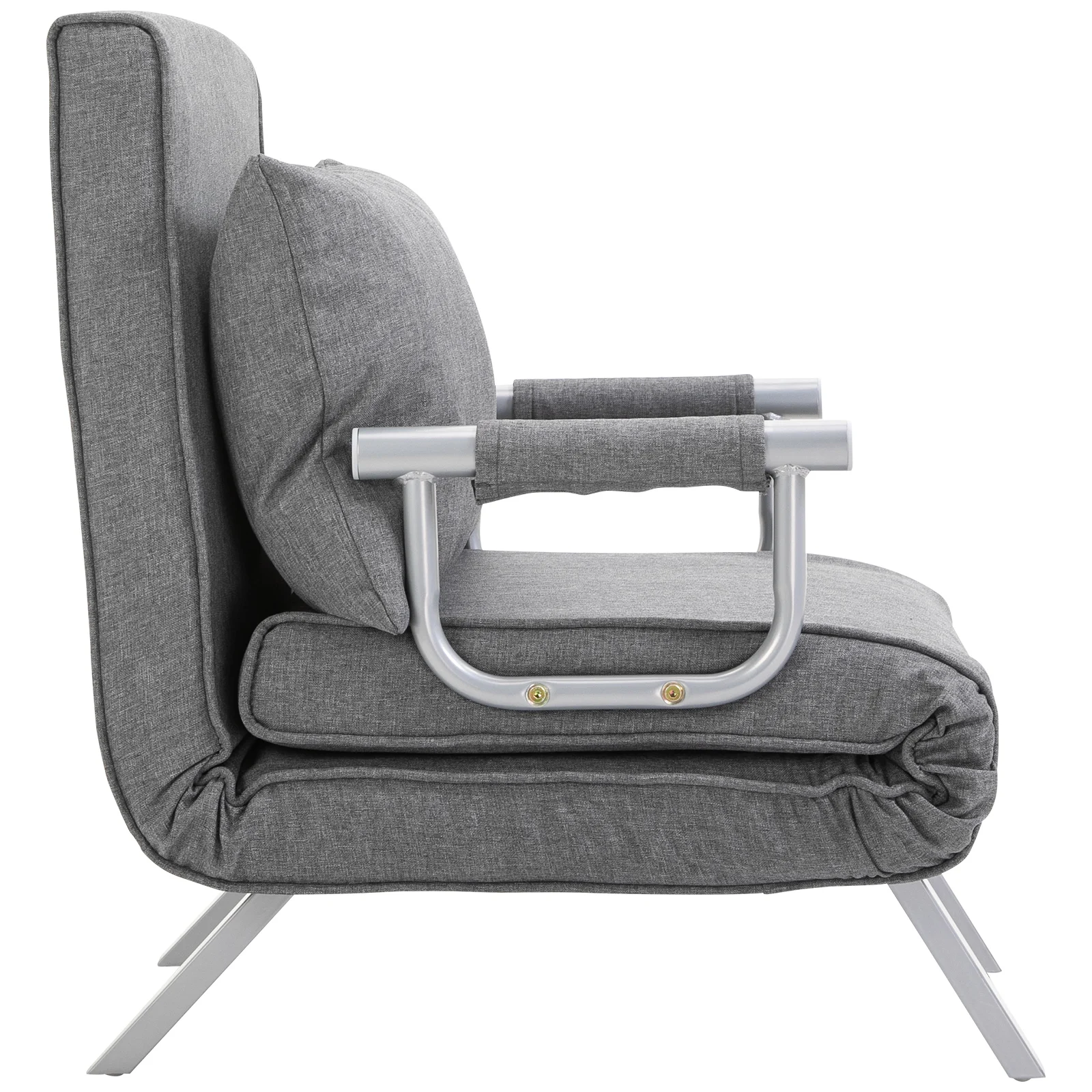 Modern Futon Sofa Lounger Couch withAdjustable Backrest & Comfy Pillow, Light Grey