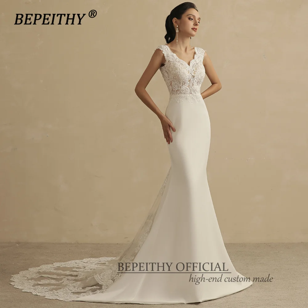BEPEITHY Customized V Neck Mermaid Wedding Party Dress Sleeveless Court Train Vintage Boho Bridal Gown For Women Online Shopping 5